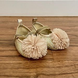 SHOE | Gold Baby Girl Ballet Pom-Pom Flats